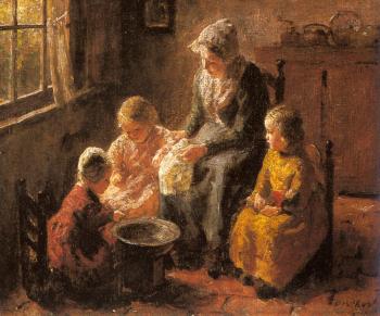Bernard Pothast : Mother and Children in an Interior